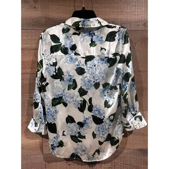 L'Agence DANI SILK IVORY/LIGHT BLUE HYDRANGEA BLOUSE TOP SIZE XS - Picture 7 of 10